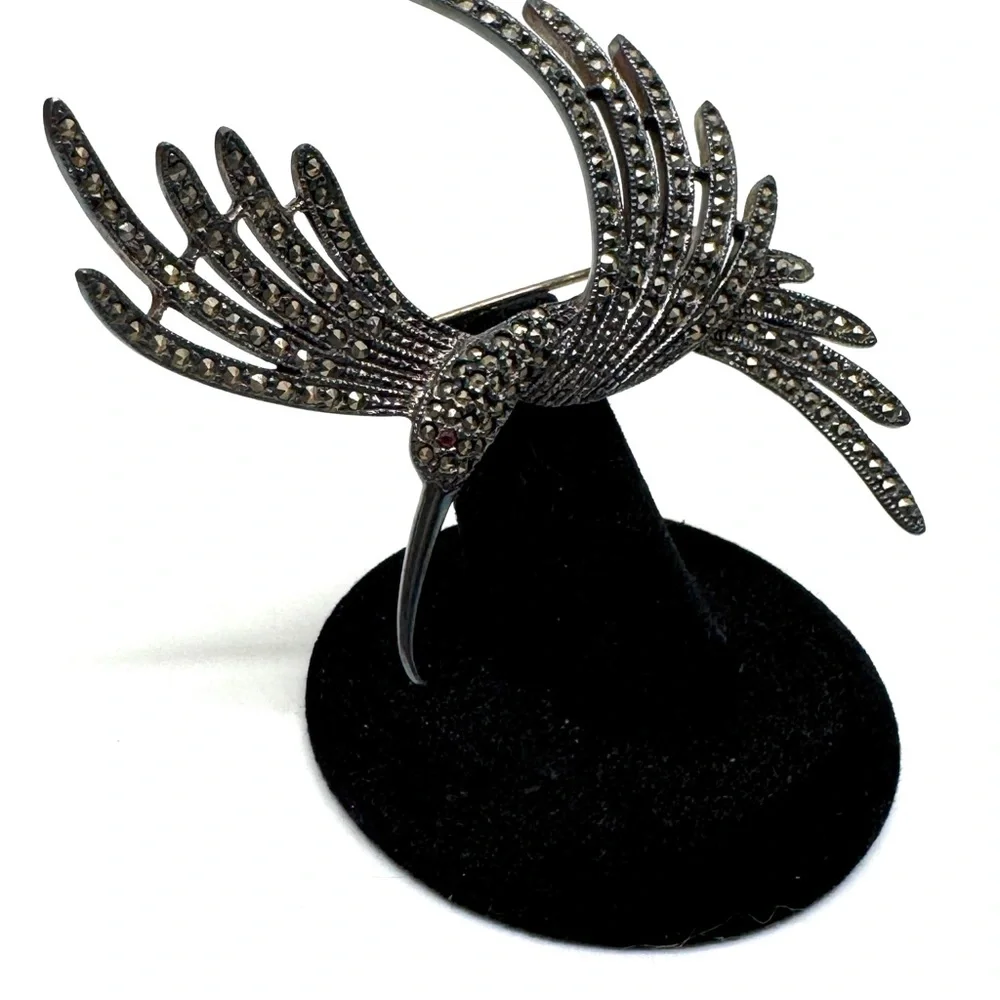 Judith Jack Sterling Silver and Marcasite Brooch Vintage Hummingbird Pin